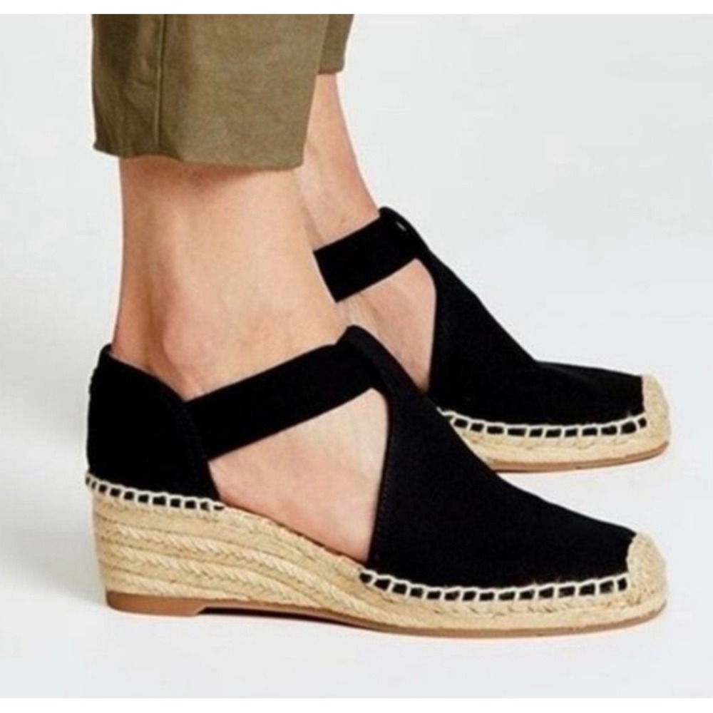 Tory Burch Catalina Black Canvas Wedge Espadrille Sandals Women 9